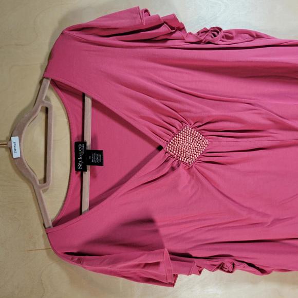 Style & Co Pink Blush Beaded V Neckline Short Sleeve Top Women Plus Size 3X - Picture 6 of 9